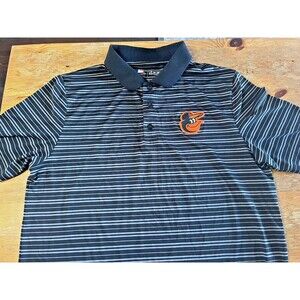 Baltimore Orioles Polo Shirt Size L Black Gray Stripes MLB TX3 Cool Golf